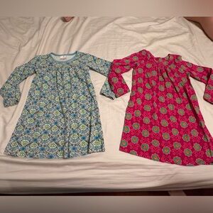 Bundle 2 Hanna Andersson Blue Green  pink floral cotton dresses long sleeve 110